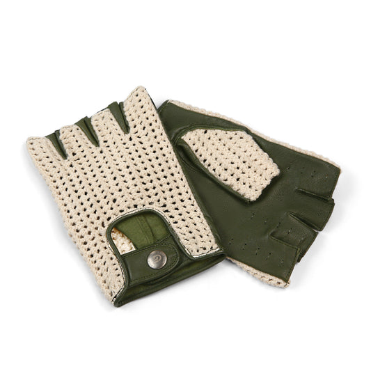 Prime Sports Leather Crochet Fingerless Driving Weight Training Cycling Wheelchair Biker Gloves