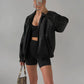 Ladies Classic black Leather Bomber jacket