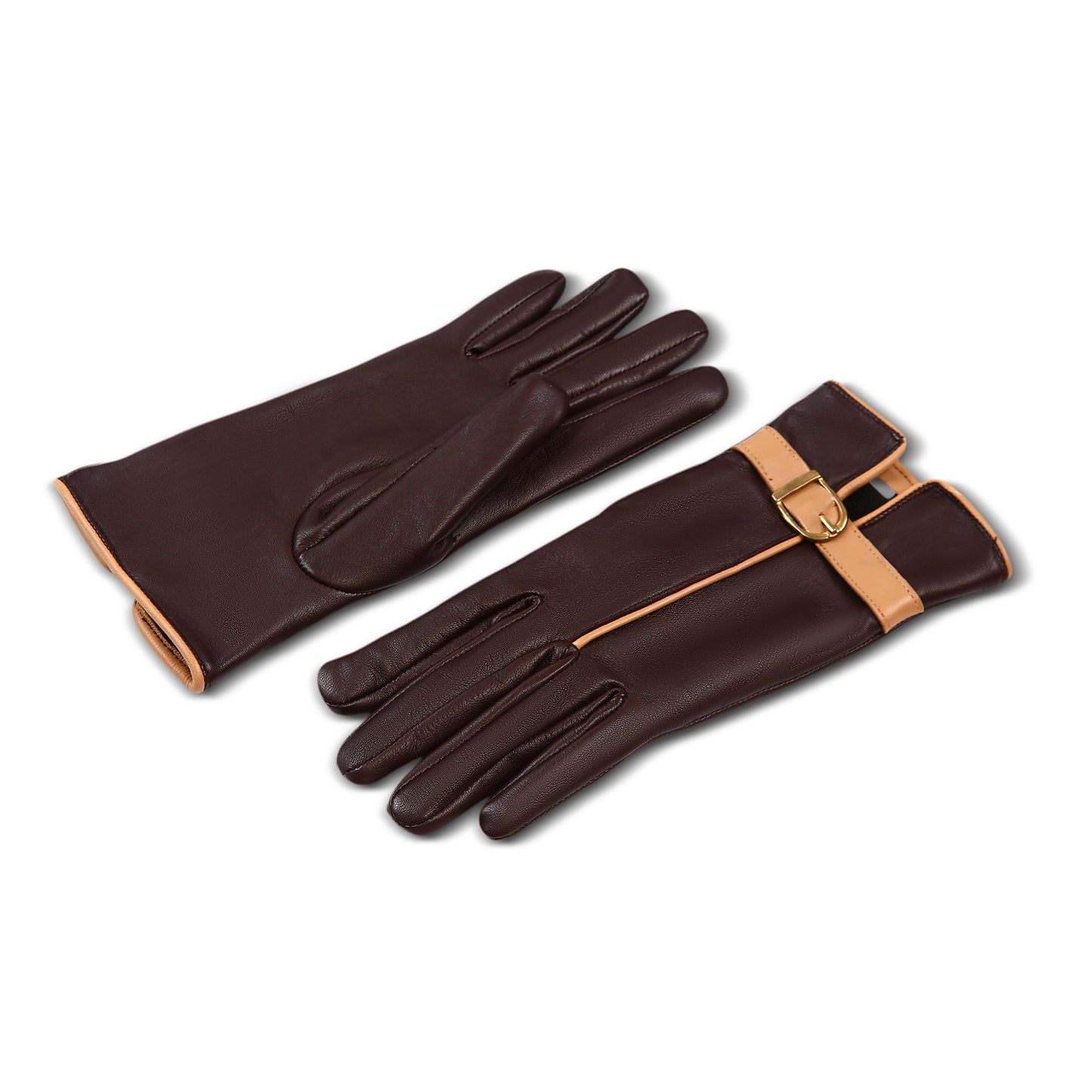 Classy women's mehroon leather gloves - fine soft and smooth nappa lamb leather - warm winter gloves, cashmere lined gloves