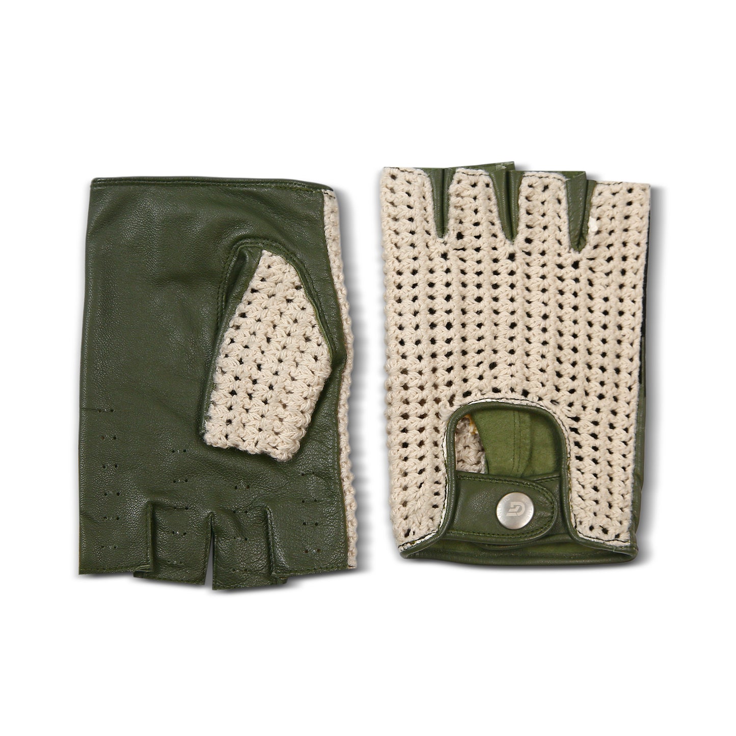 Prime Sports Leather Crochet Fingerless Driving Weight Training Cycling Wheelchair Biker Gloves