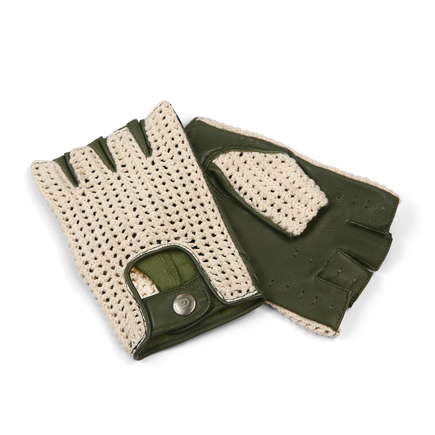 Prime Sports Leather Crochet Fingerless Driving Weight Training Cycling Wheelchair Biker Gloves