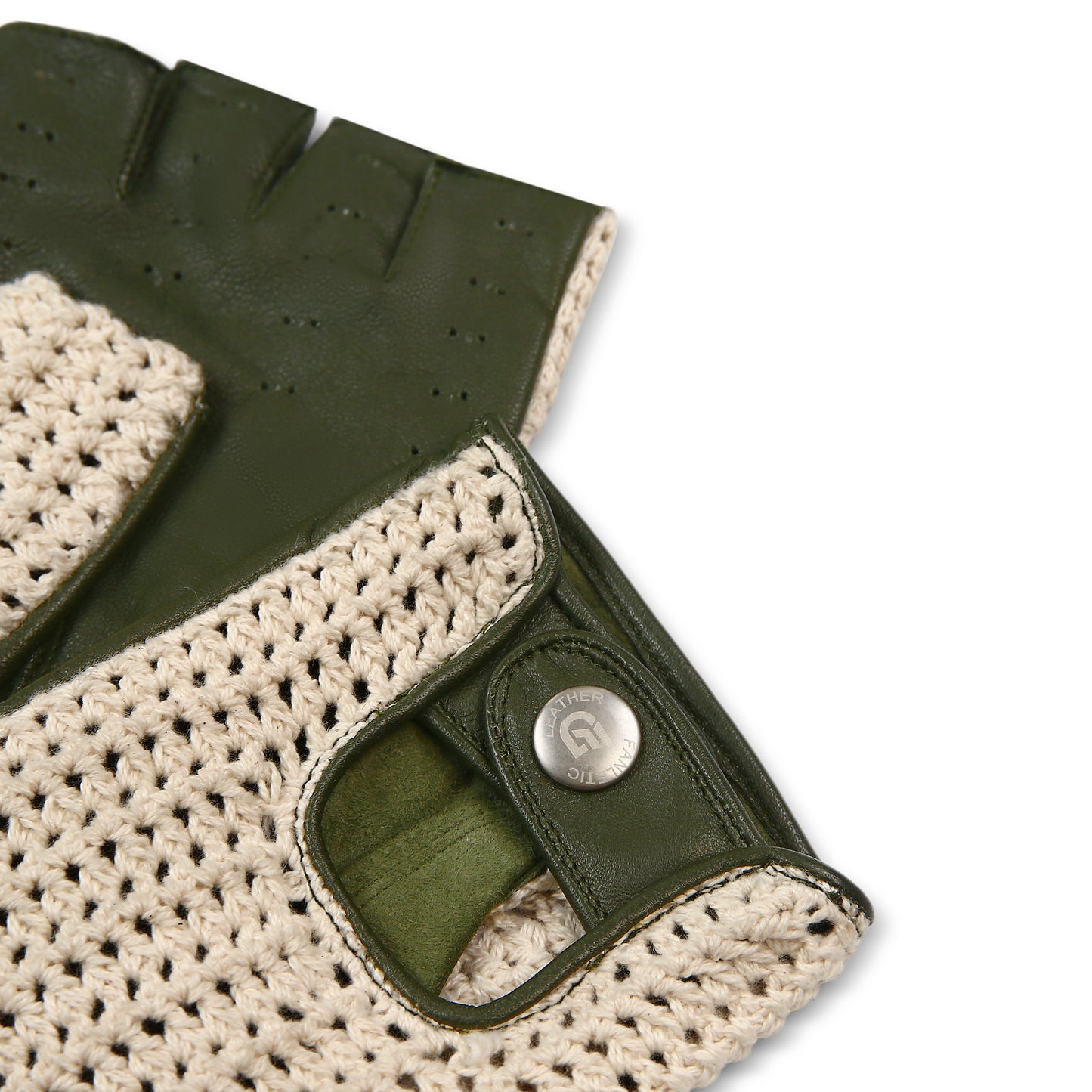 Prime Sports Leather Crochet Fingerless Driving Weight Training Cycling Wheelchair Biker Gloves