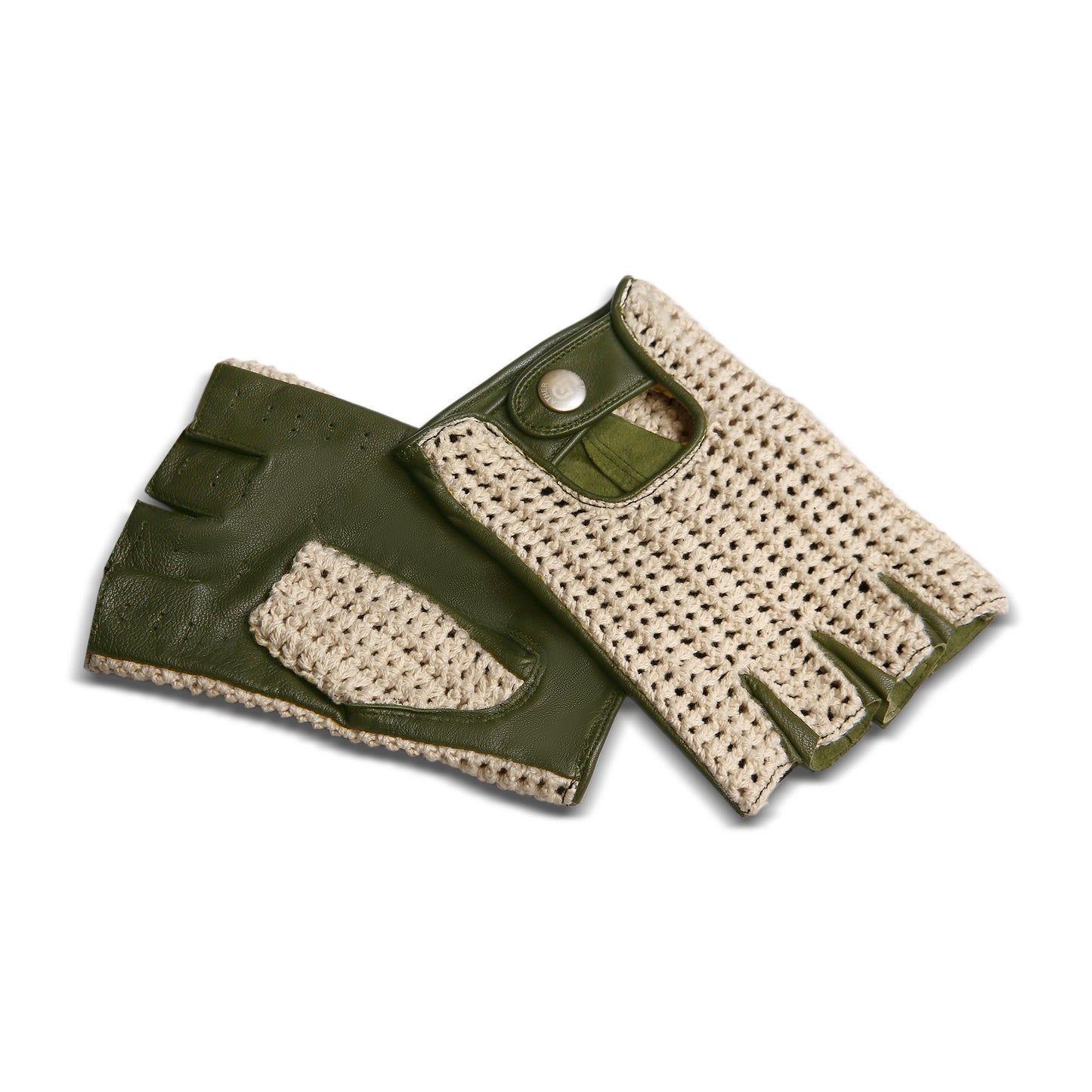 Prime Sports Leather Crochet Fingerless Driving Weight Training Cycling Wheelchair Biker Gloves