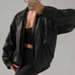 Ladies Classic black Leather Bomber jacket