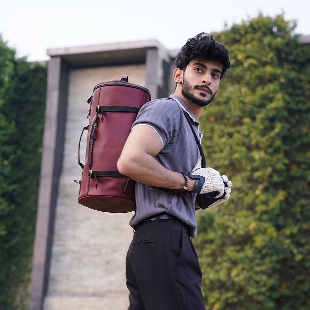 Personalized Brown Leather Roll-Top Backpack — Unisex Travel & Laptop Bag