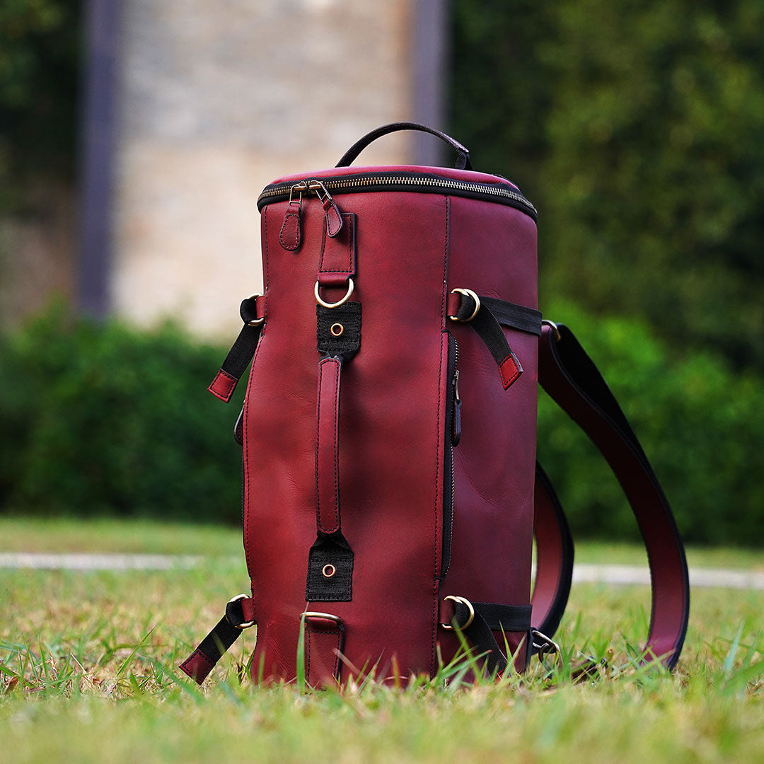 Personalized Brown Leather Roll-Top Backpack — Unisex Travel & Laptop Bag