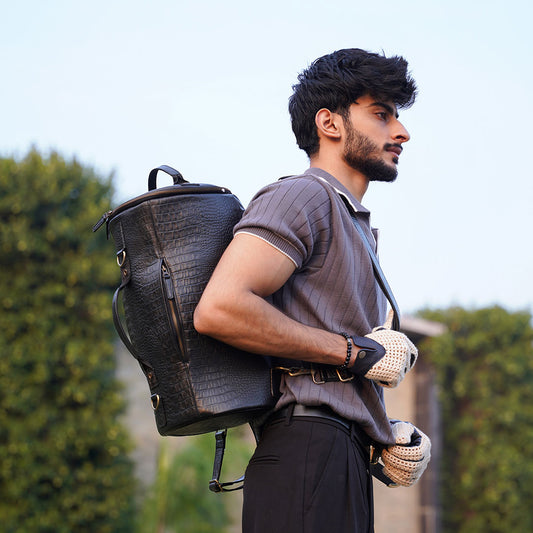 Personalized Brown Leather Roll-Top Backpack — Unisex Travel & Laptop Bag.