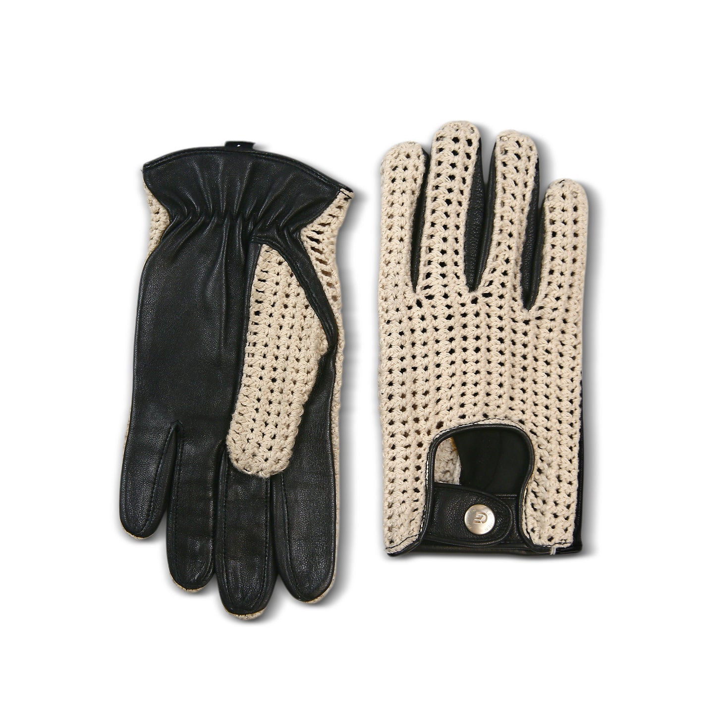 Men`s Real Leather Driving Gloves Retro Style Full Finger Crochet Back Chauffeur