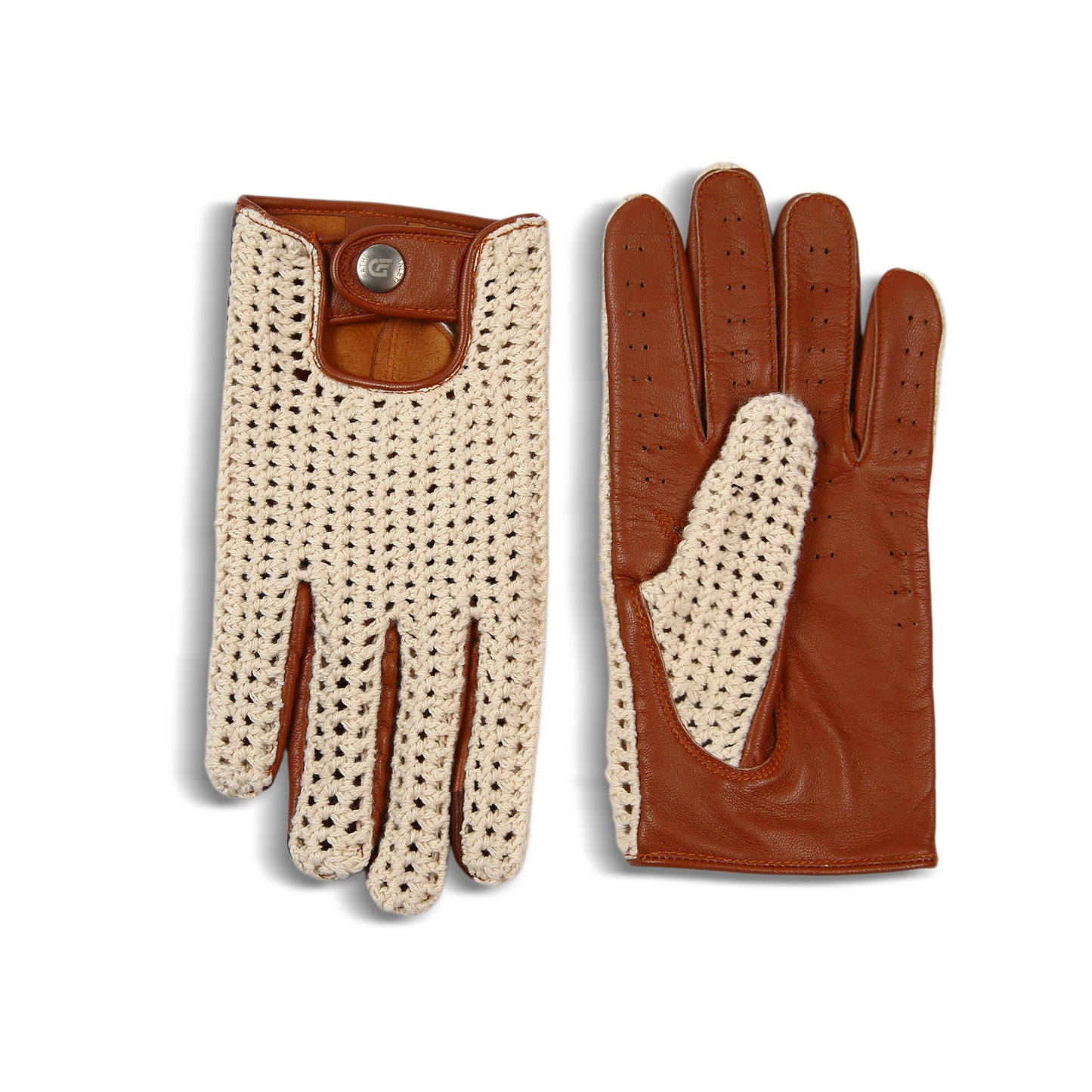 Men`s Real Leather Driving Gloves Retro Style Full Finger Crochet Back Chauffeur