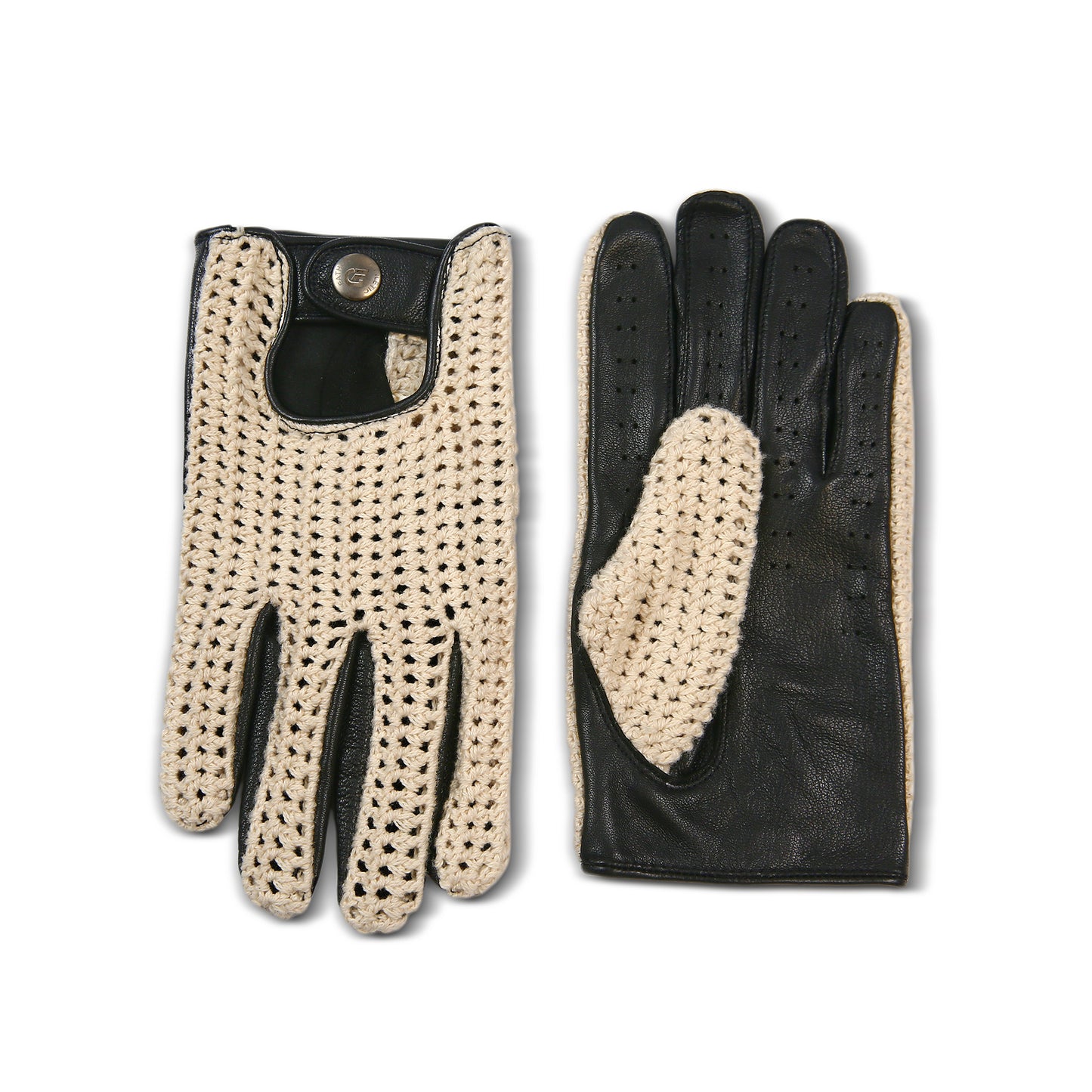 Men`s Real Leather Driving Gloves Retro Style Full Finger Crochet Back Chauffeur