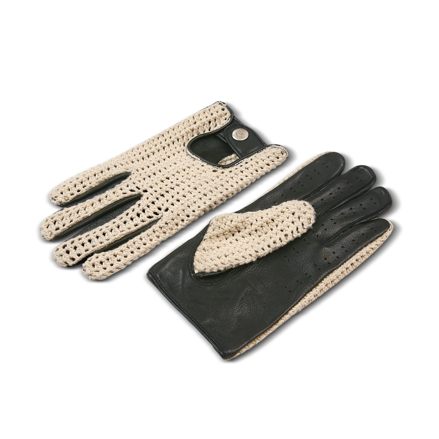 Men`s Real Leather Driving Gloves Retro Style Full Finger Crochet Back Chauffeur