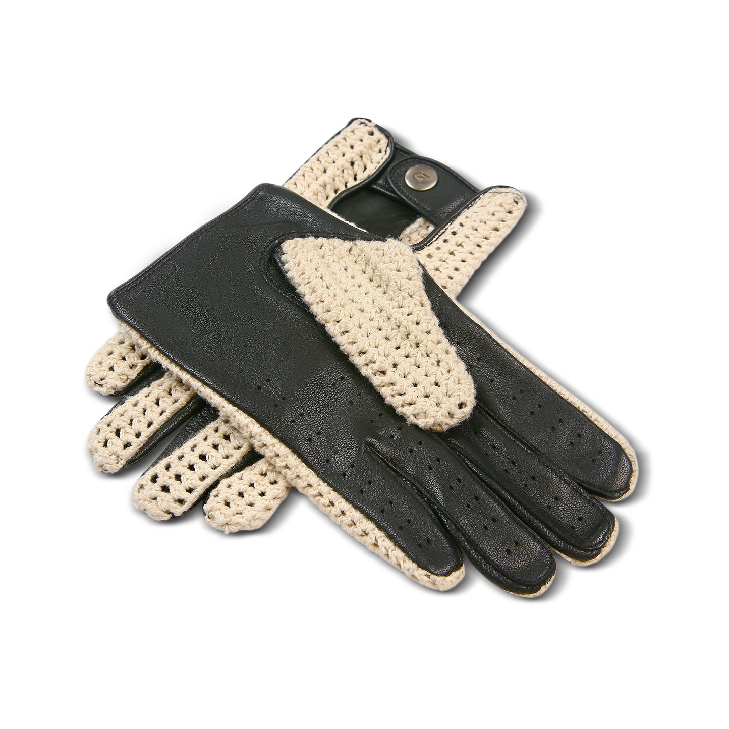 Men`s Real Leather Driving Gloves Retro Style Full Finger Crochet Back Chauffeur