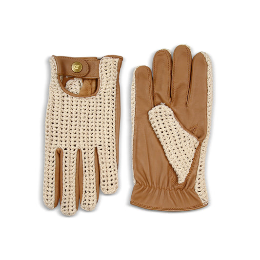 Men`s Real Leather Driving Gloves Retro Style Full Finger Crochet Back Chauffeur
