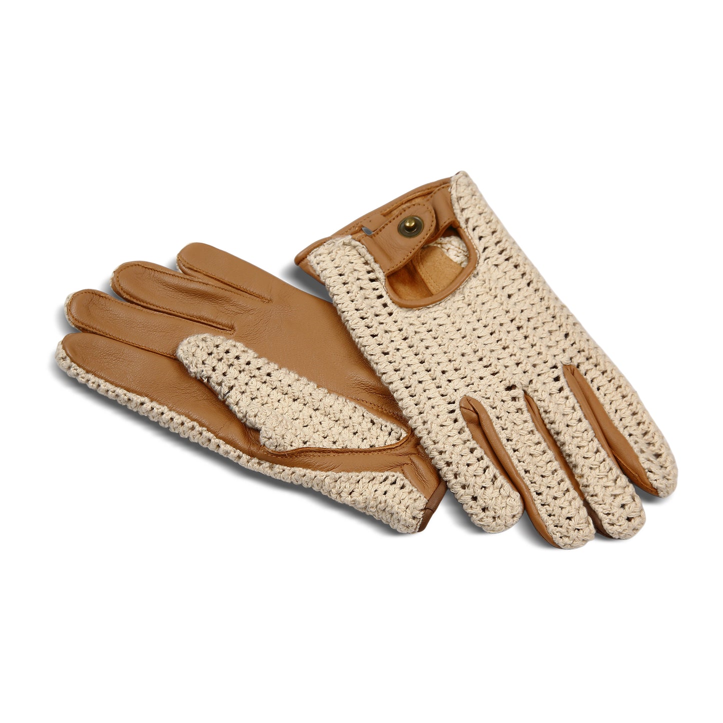Men`s Real Leather Driving Gloves Retro Style Full Finger Crochet Back Chauffeur