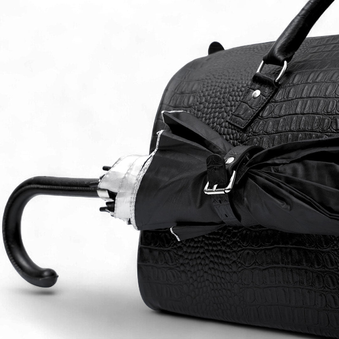 Personalized Black Crocodile Leather Duffle Bag: Travel Weekender, Gym Holdall