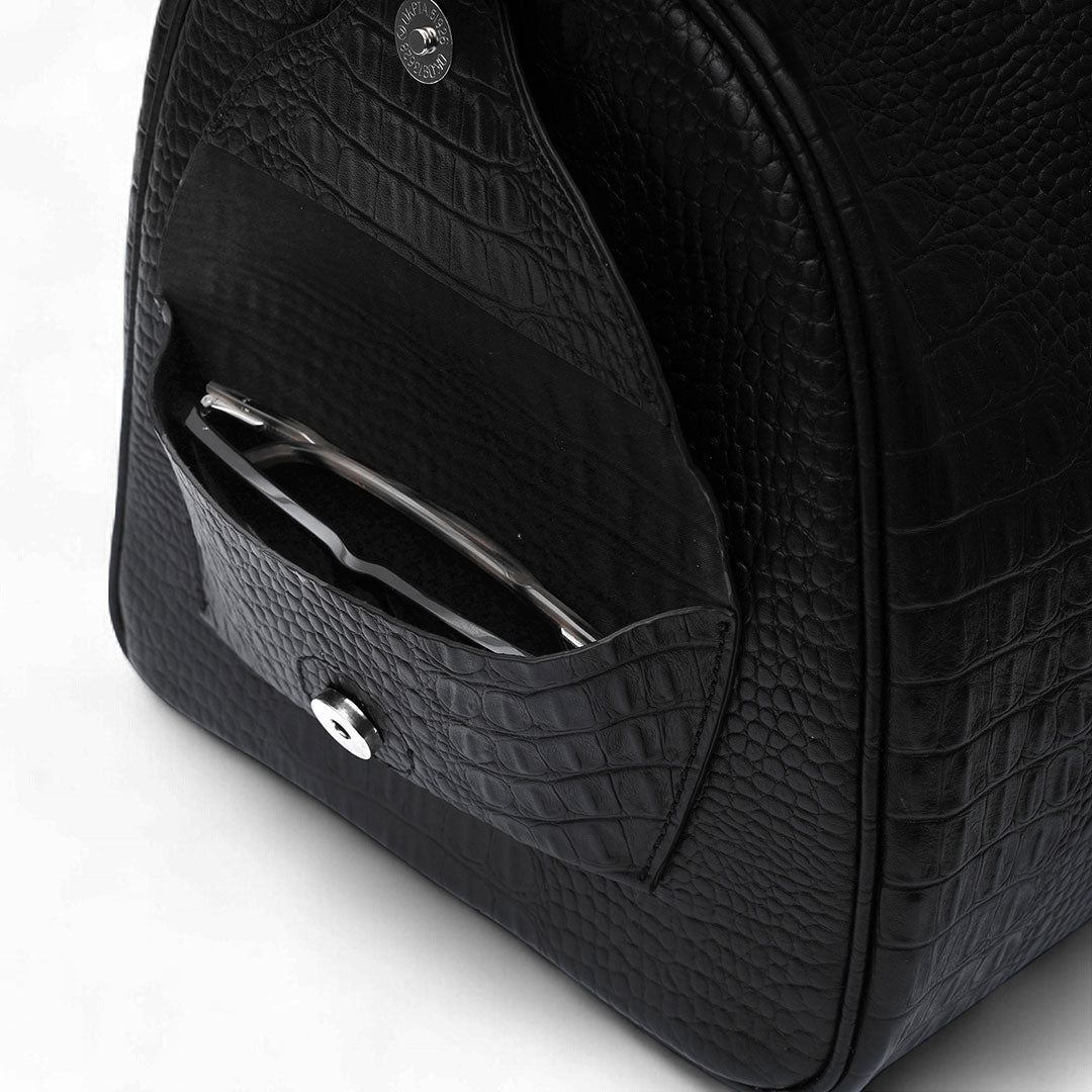 Personalized Black Crocodile Leather Duffle Bag: Travel Weekender, Gym Holdall