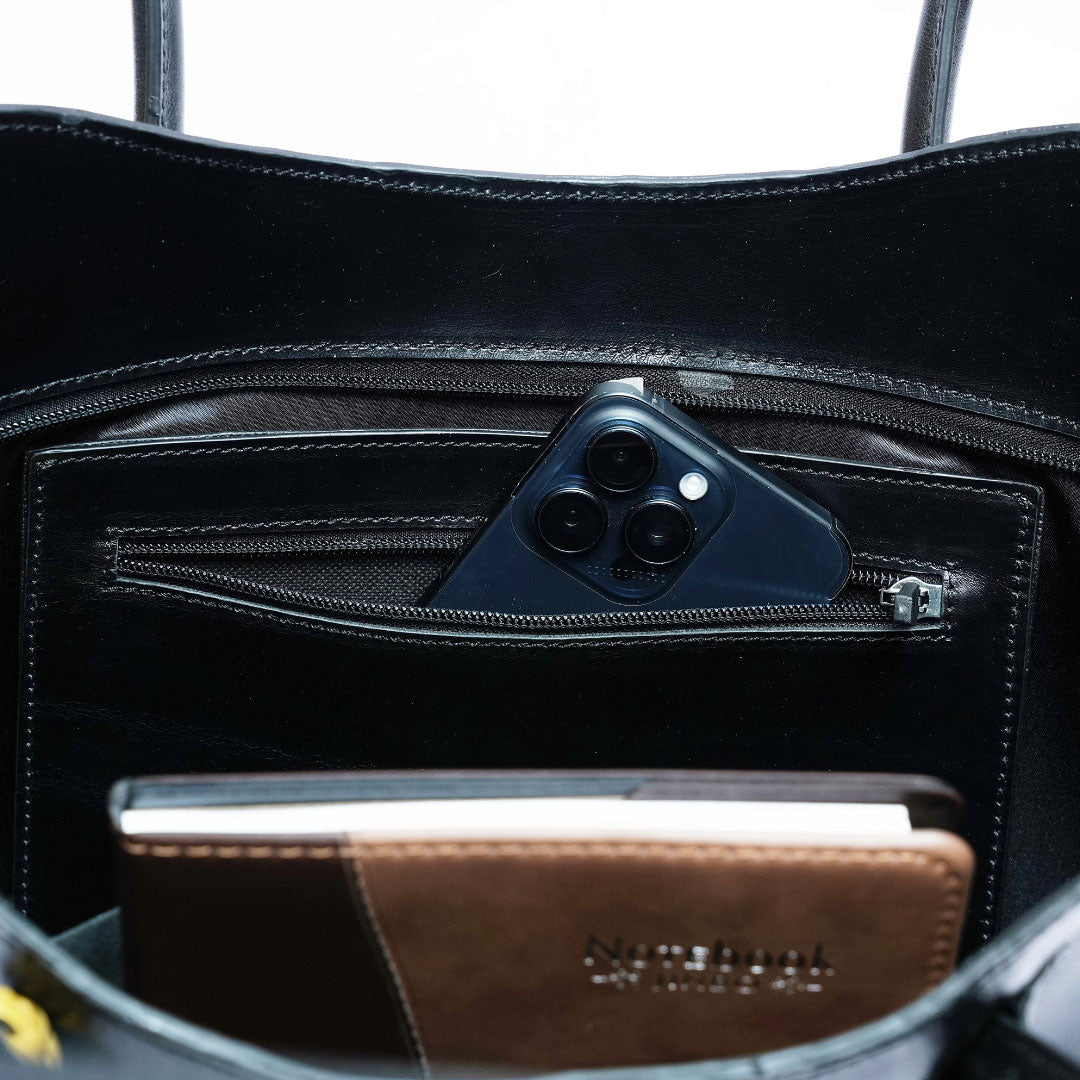 Women’s Black Leather Tote — Shoulder Bag / Purse