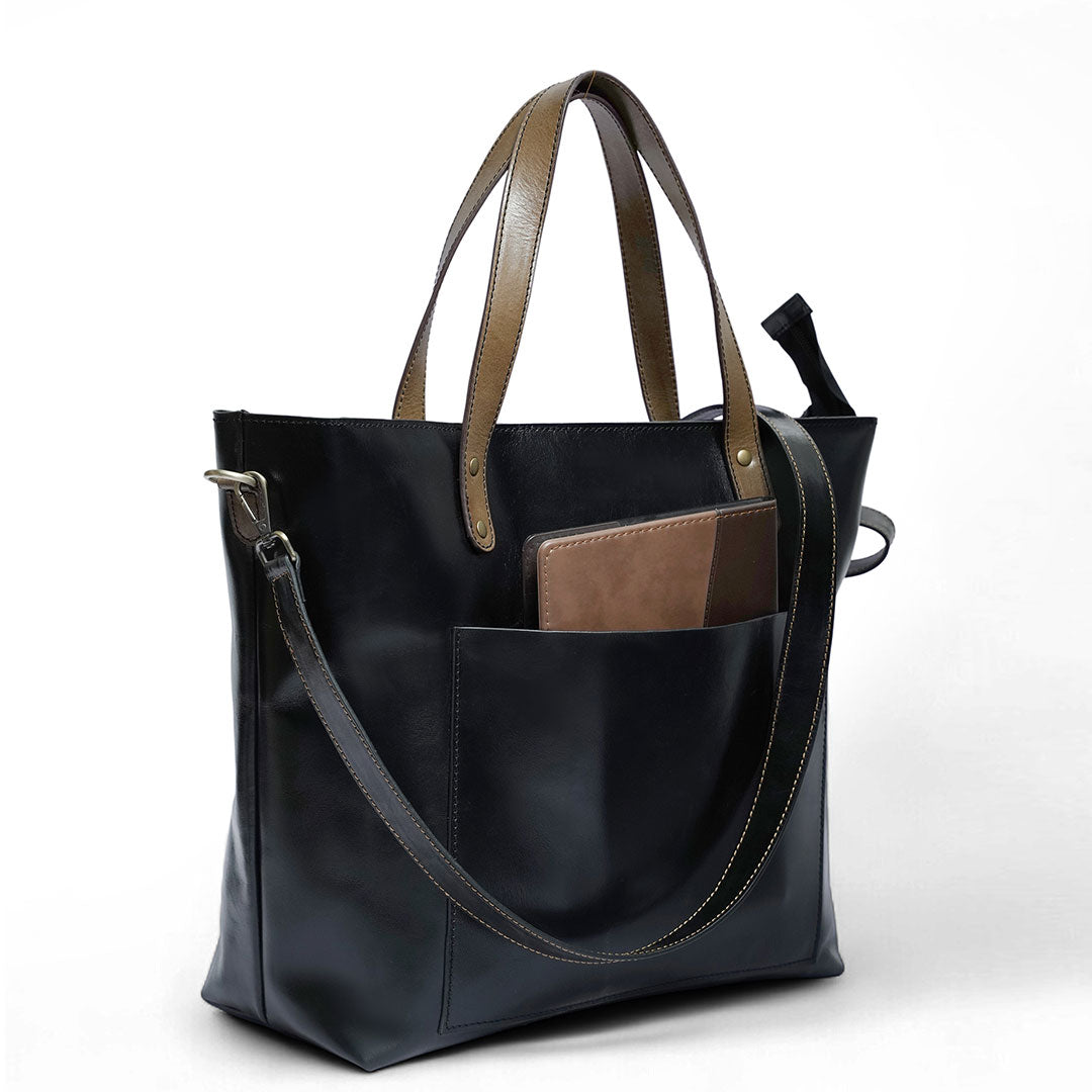 Women’s Black Leather Tote — Shoulder Bag / Purse