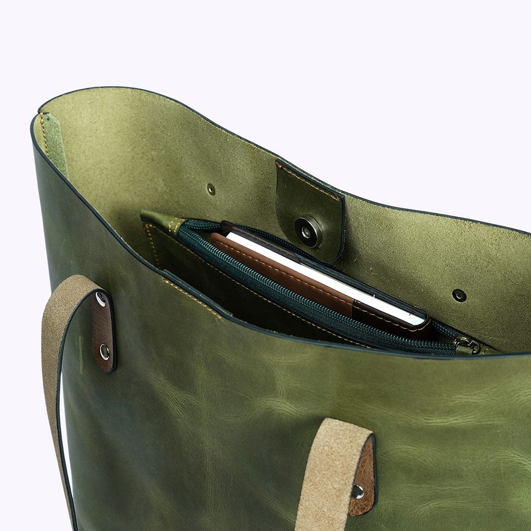 The Cecilia Tote: Leather Bag with Strap Closure - Handcrafted, 100% Genuine Leather