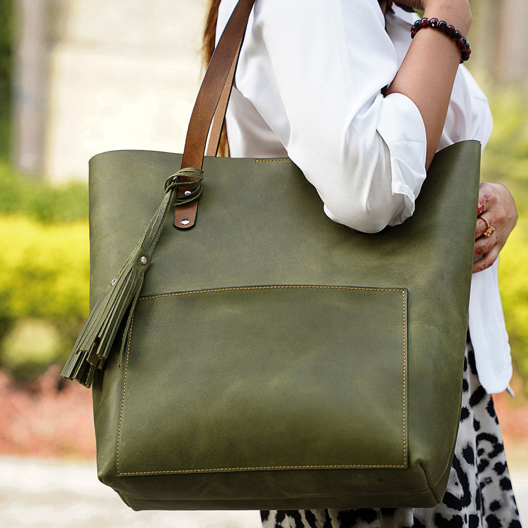 The Cecilia Tote: Leather Bag with Strap Closure - Handcrafted, 100% Genuine Leather