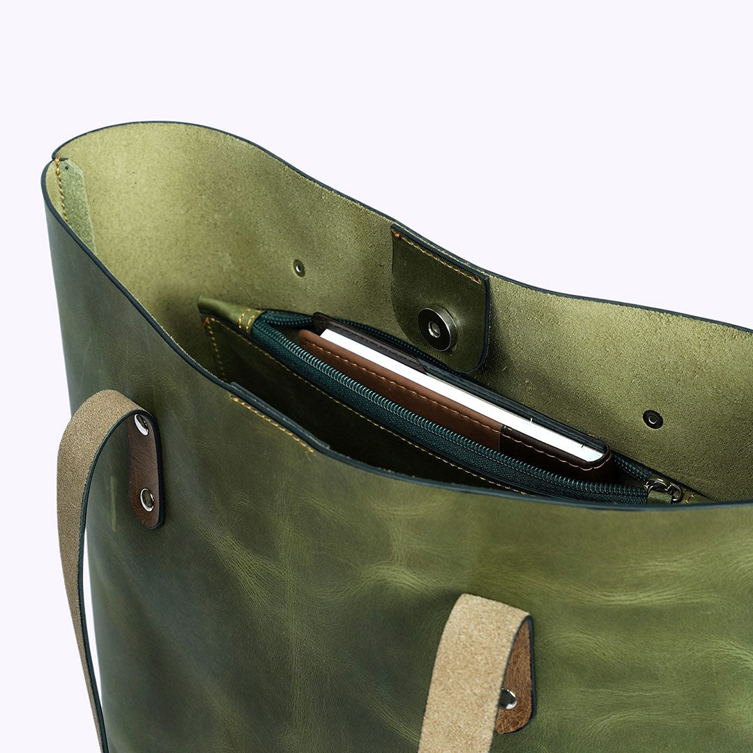 The Cecilia Tote: Leather Bag with Strap Closure - Handcrafted, 100% Genuine Leather