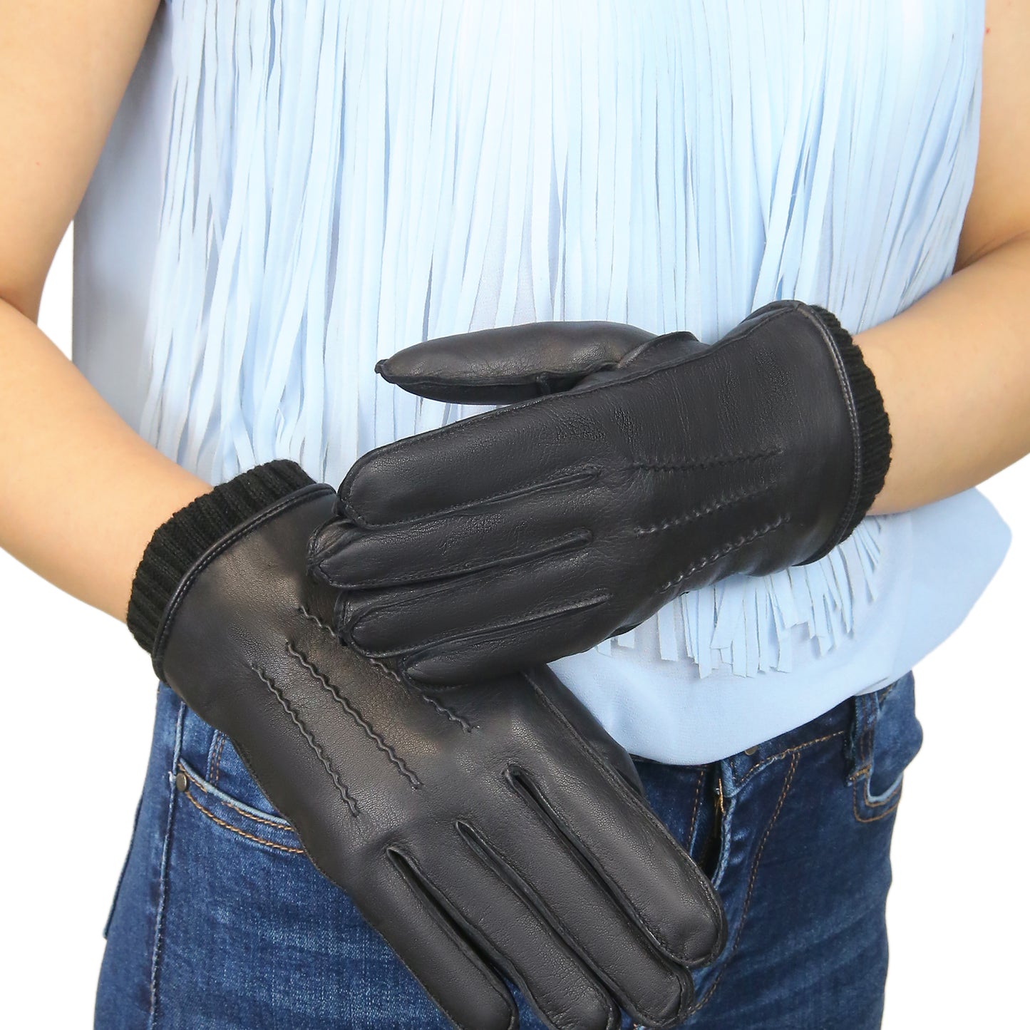 Winter Leather Gloves for Women, Premium Sheepskin Warm Gloves for Cold Weather, Fleece Lining Touch Screen Glove
