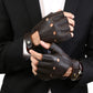 Chauffeur Driving Gloves Mesh Fingerless Cowhide Leather Palm Cotton Crochet Back Wheelchair Gloves