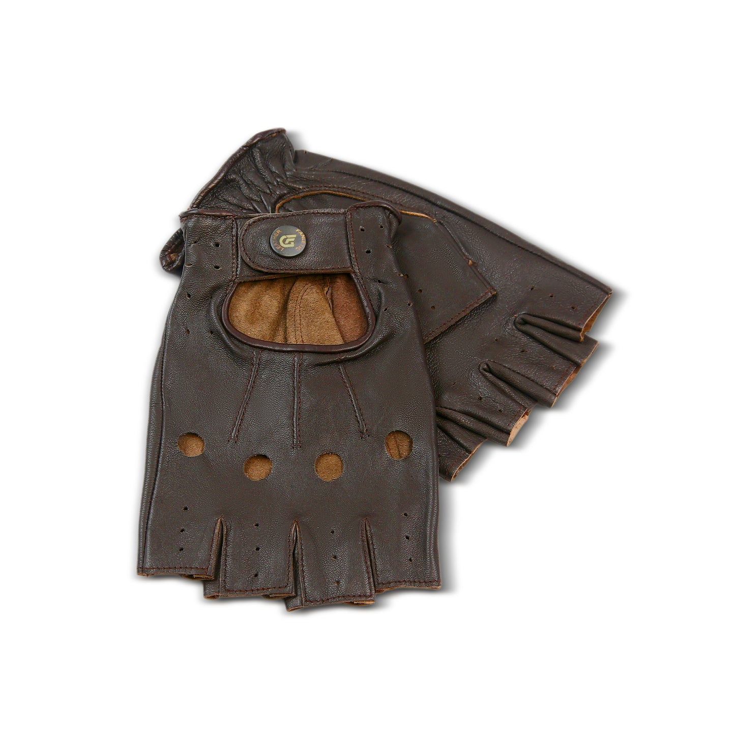 Chauffeur Driving Gloves Mesh Fingerless Cowhide Leather Palm Cotton Crochet Back Wheelchair Gloves