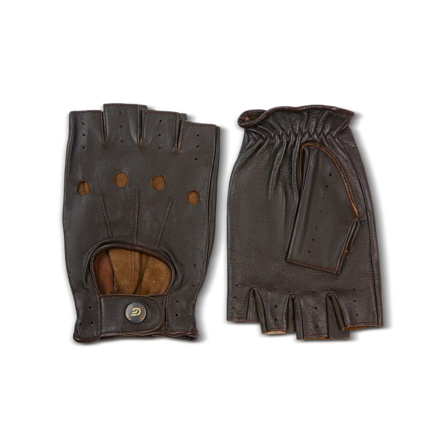 Chauffeur Driving Gloves Mesh Fingerless Cowhide Leather Palm Cotton Crochet Back Wheelchair Gloves